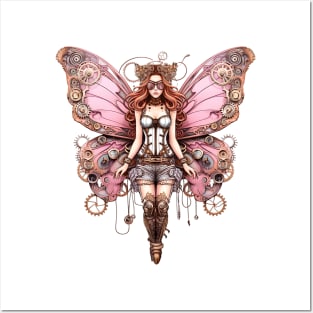 Pink Steampunk Butterfly Woman Posters and Art